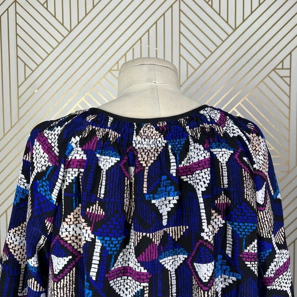 Yumi Kim Isi Geometric Smocked Button Front Printed Blouse Print Size US Medium - Picture 7 of 11